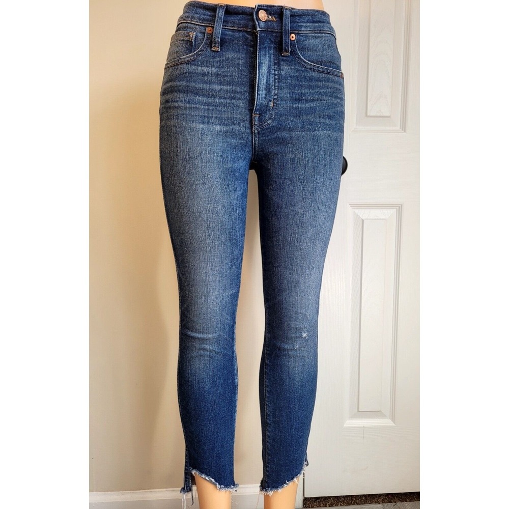 Madewell 10 High-Rise Skinny Jeans Blue Step Hem Raw Edge Denim Size 24